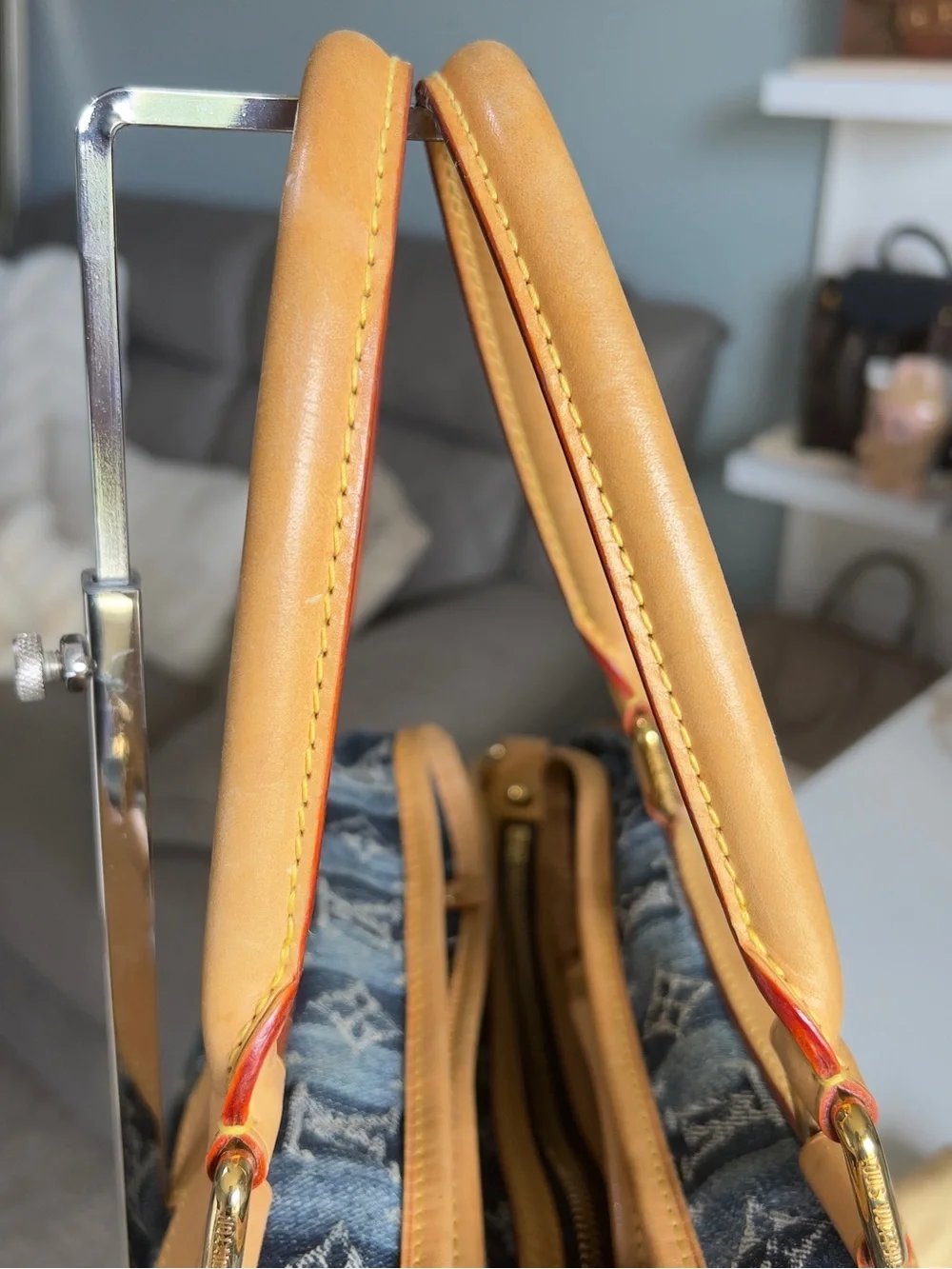 Authentic Louis Vuitton Cabas GM Epaule Denim Raye Blue